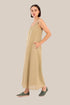 Embroidered long dress in linen